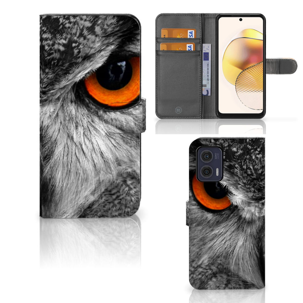 Motorola Moto G73 Telefoonhoesje met Pasjes Uil