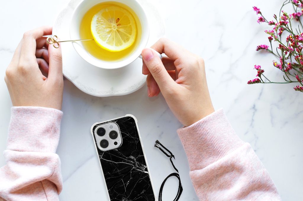 iPhone 14 Pro Anti-Shock Hoesje Marmer Zwart - Origineel Cadeau Vader B2C Telecom