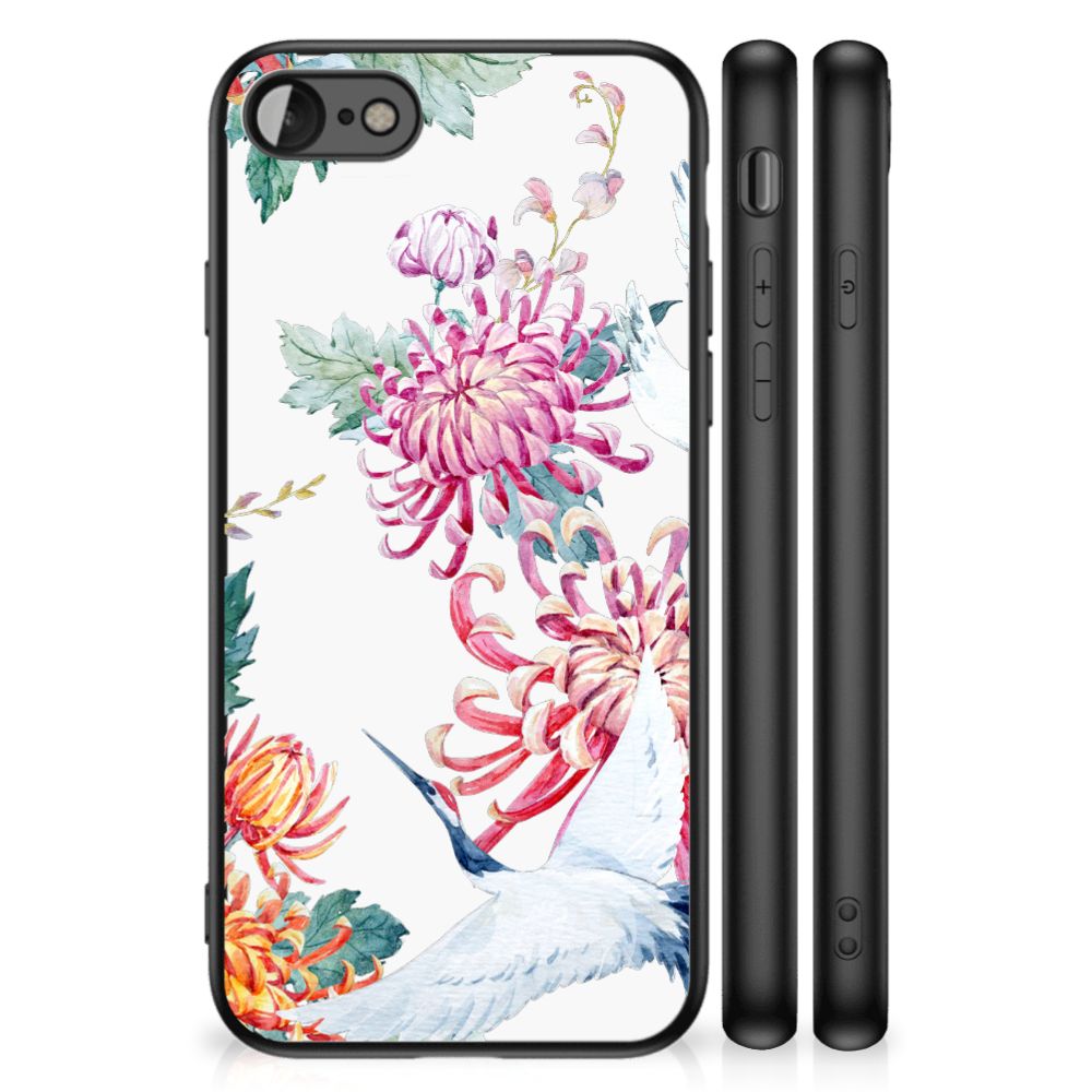iPhone SE 2022 | SE 2020 | 7/8 Dierenprint Telefoonhoesje Bird Flowers met kleurrijke bloemen en vogel ontwerp.