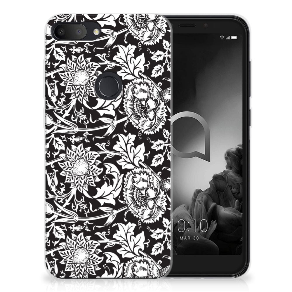 Alcatel 1S (2019) TPU Case Black Flowers