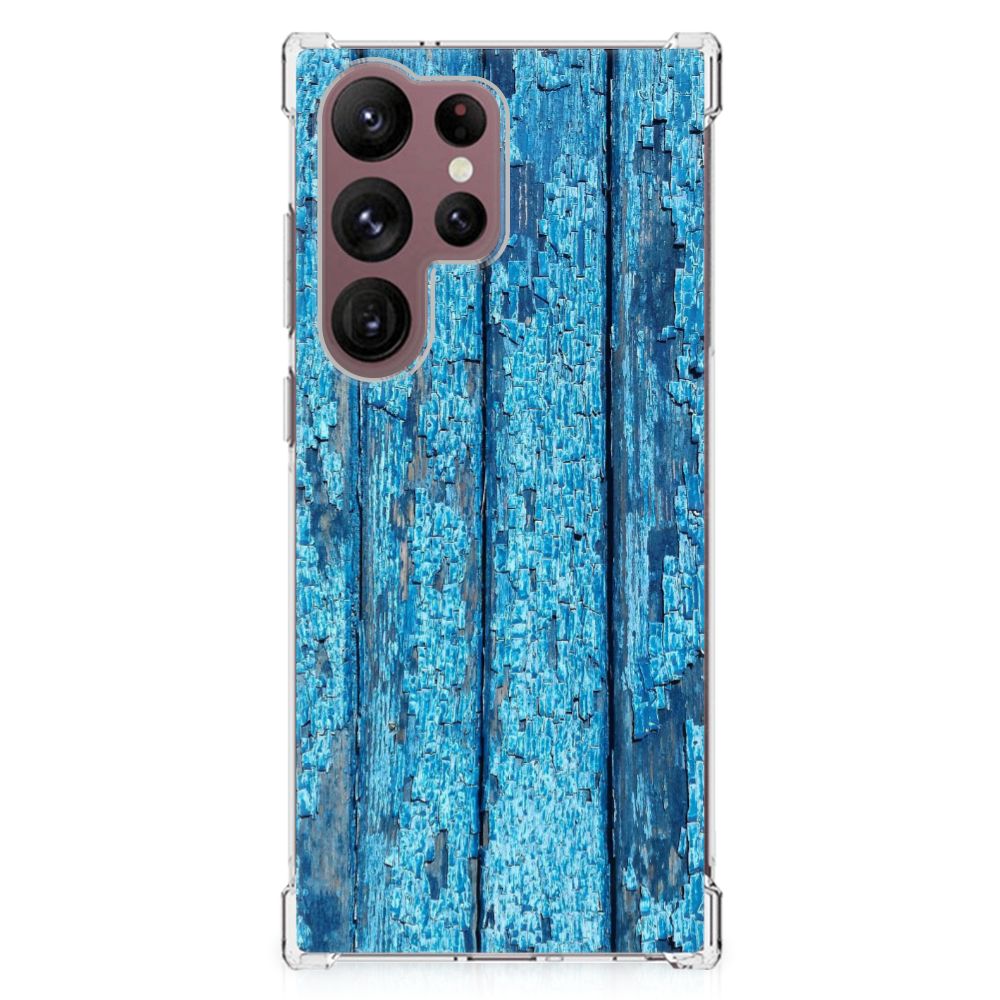 Samsung Galaxy S23 Ultra Stevig Telefoonhoesje Wood Blue