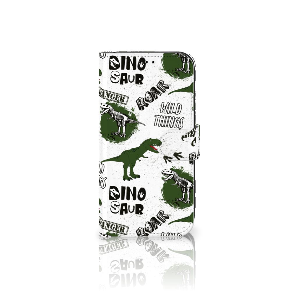 Telefoonhoesje met Pasjes voor Apple iPhone 11 Dinosaurus met dino ontwerp en tekst 'Roar' en 'Danger'.
