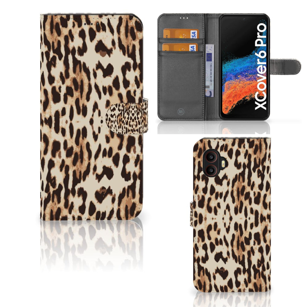 Samsung Galaxy Xcover 6 Pro Telefoonhoesje met Pasjes Leopard