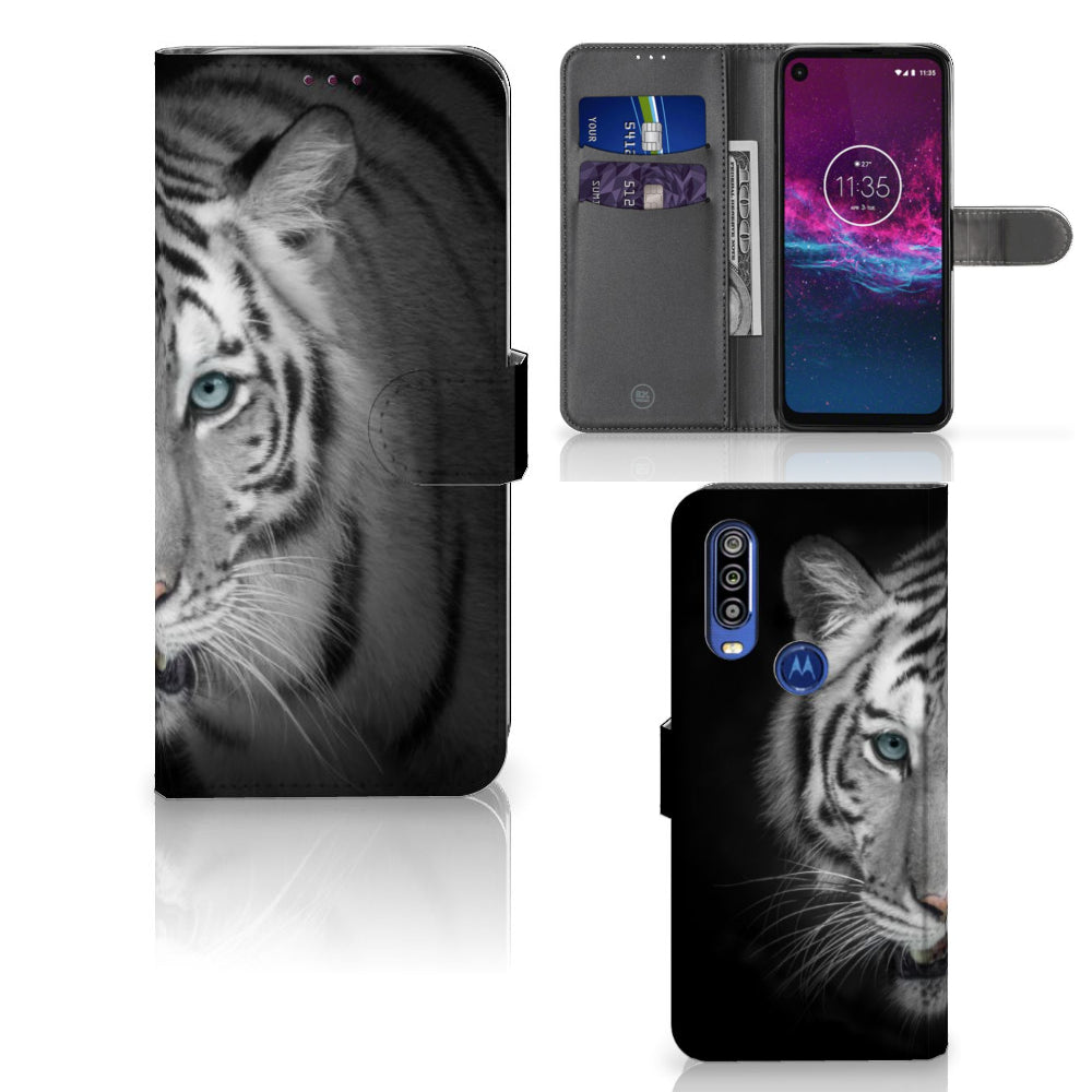 Motorola One Action Telefoonhoesje met Pasjes Tijger