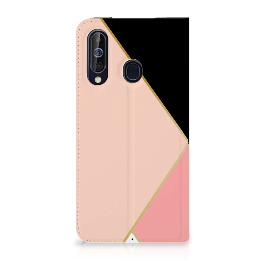 Samsung Galaxy A60 Stand Case Zwart Roze Vormen