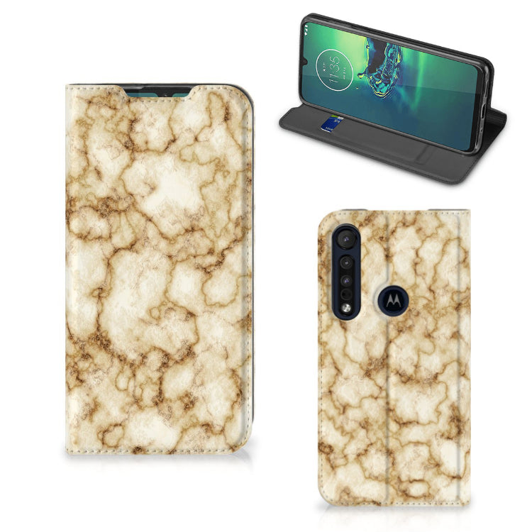 Motorola G8 Plus Standcase Marmer Goud