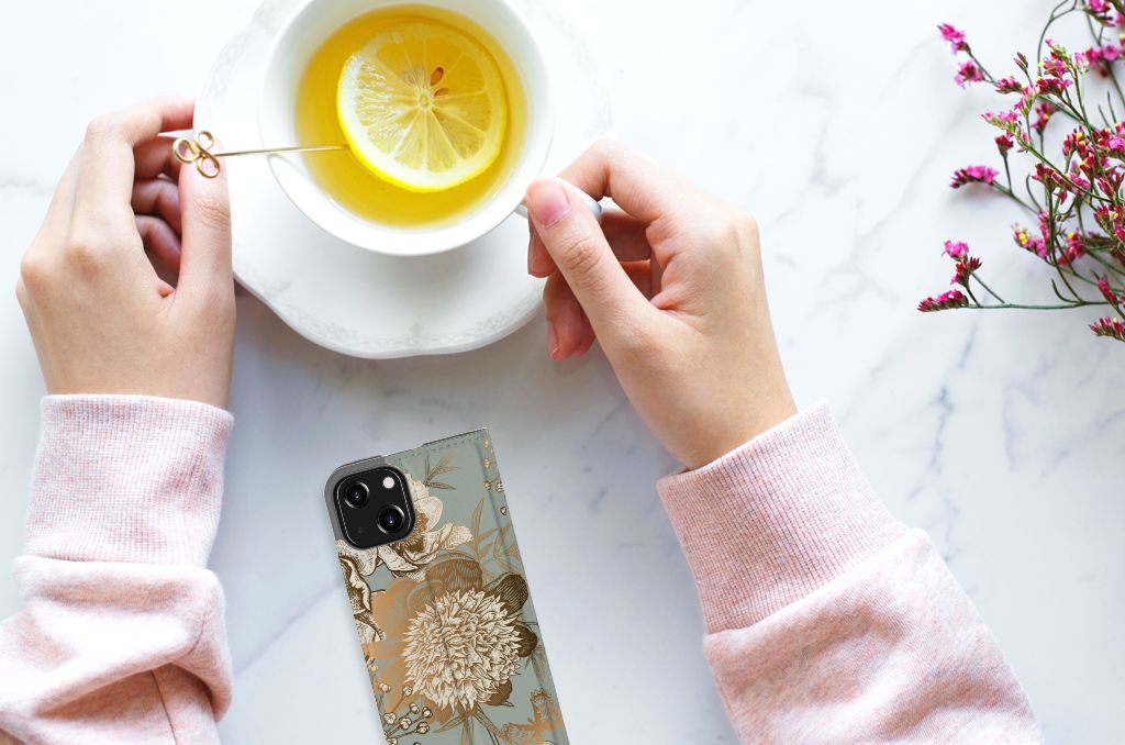 Smart Cover voor iPhone 13 Mini Vintage Bird Flowers - B2C Telecom