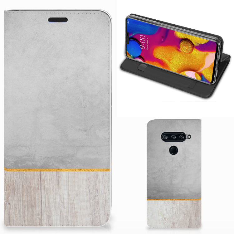 LG V40 Thinq Book Wallet Case Wood Concrete