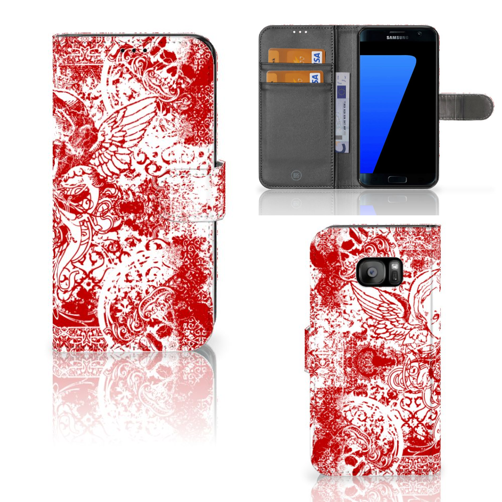 Telefoonhoesje met Naam Samsung Galaxy S7 Edge Angel Skull Rood