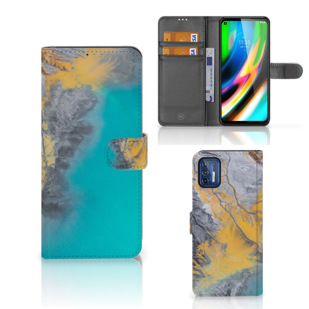 Motorola Moto G9 Plus Bookcase Marble Blue Gold