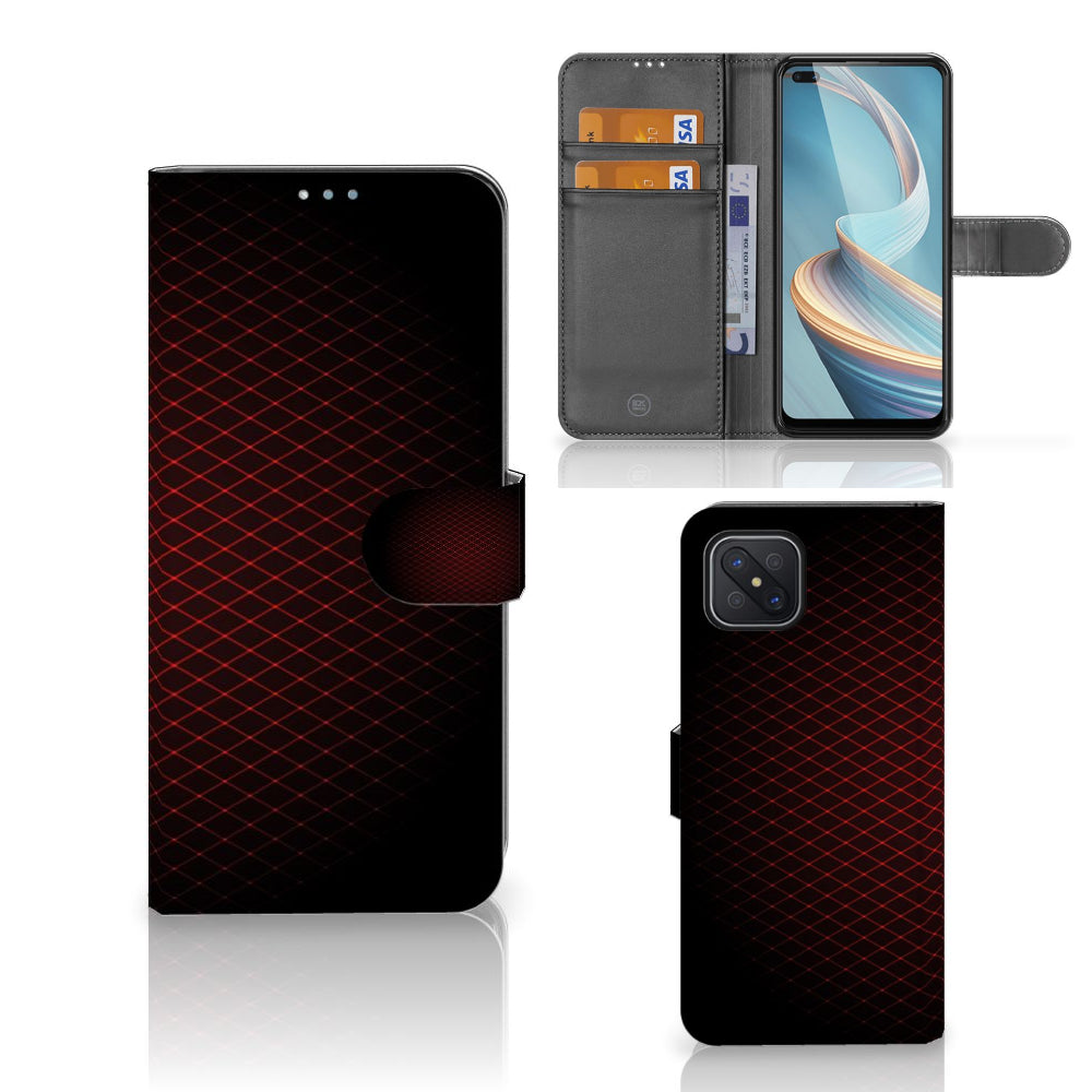 OPPO Reno4 Z Telefoon Hoesje Geruit Rood met ruimte voor 3 pasjes en minimalistisch design.