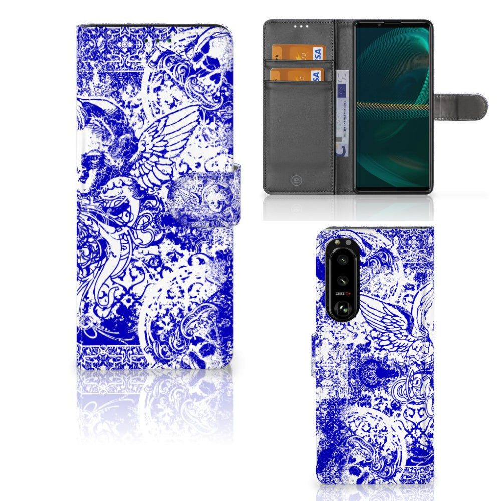 Telefoonhoesje met Naam Sony Xperia 5III Angel Skull Blauw