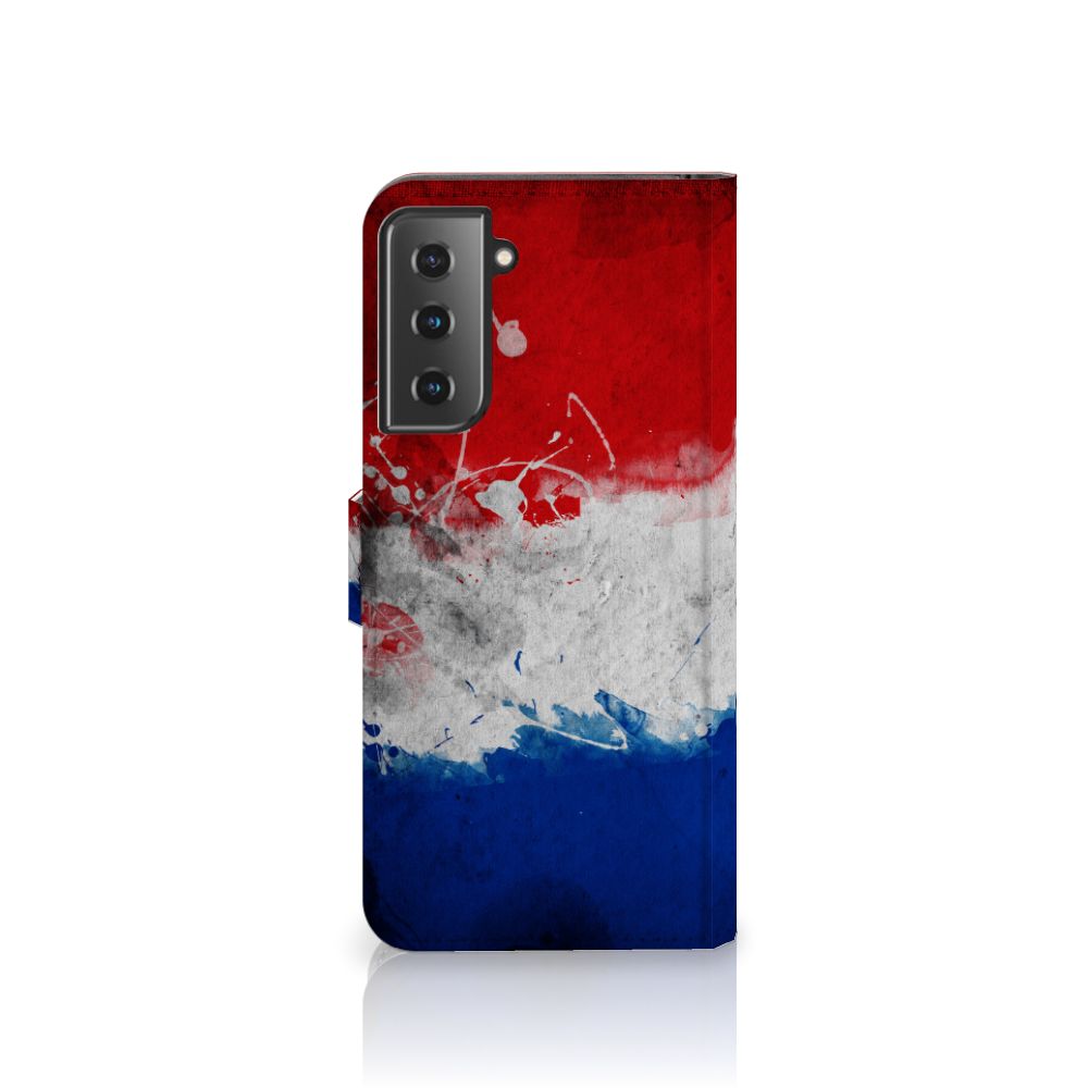 Samsung Galaxy S21 Plus Bookstyle Case Nederland met artistiek design van de Nederlandse vlag.