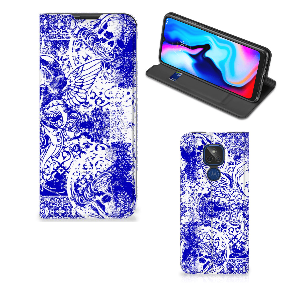 Mobiel BookCase Motorola Moto G9 Play Angel Skull Blauw - B2C Telecom