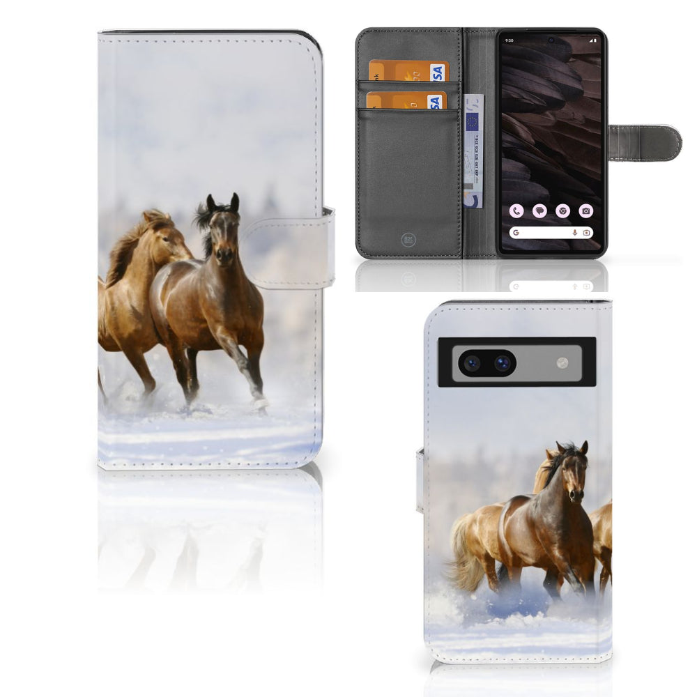 Google Pixel 7A Telefoonhoesje met Pasjes Paarden