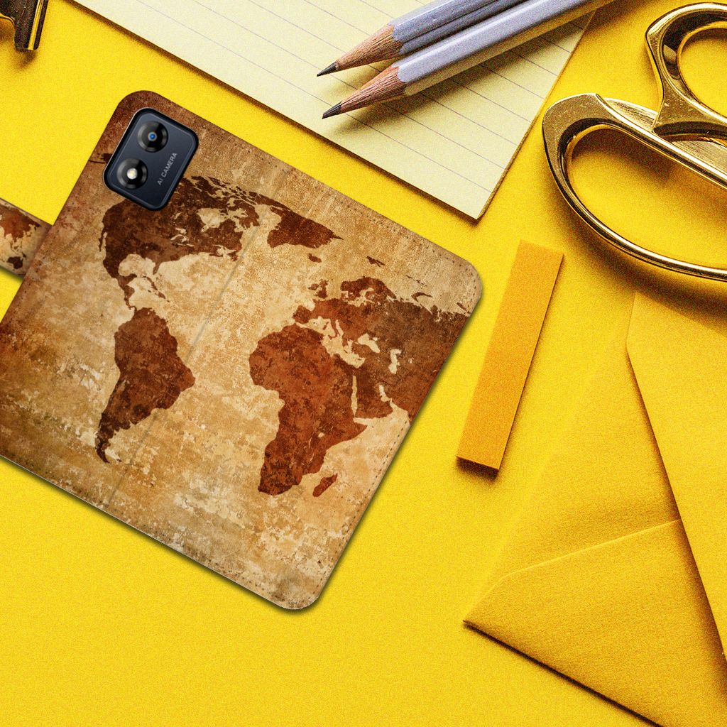 Motorola Moto E13 4G Flip Cover Wereldkaart