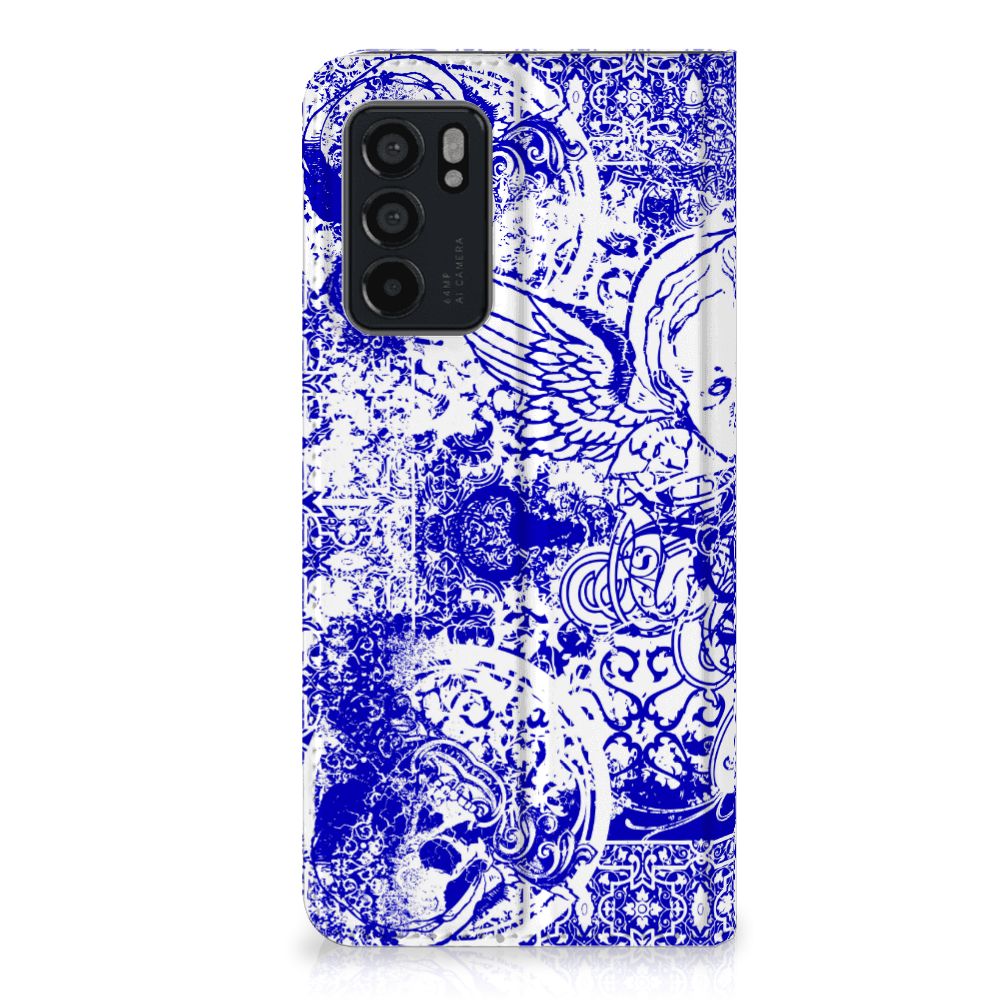 Mobiel BookCase OPPO Reno6 5G Angel Skull Blauw - B2C Telecom