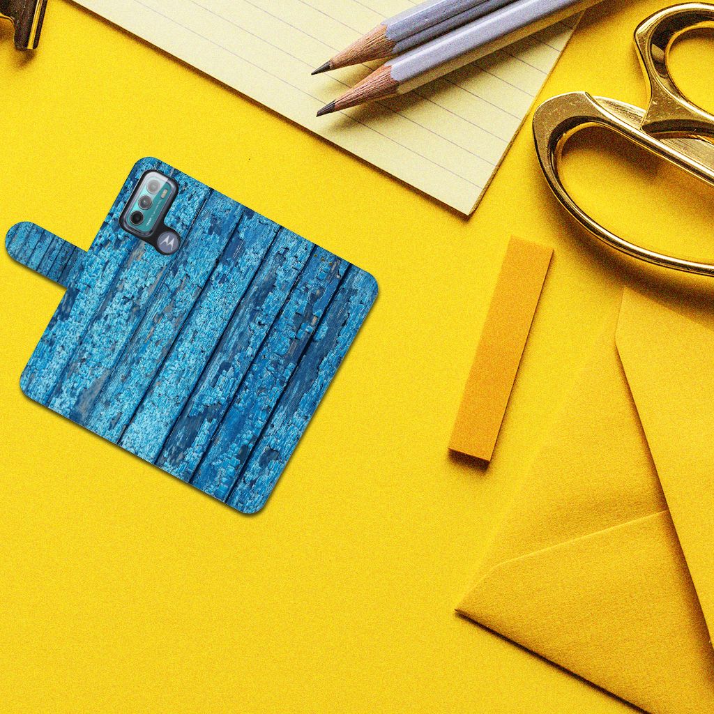 Motorola Moto G60 Book Style Case Wood Blue