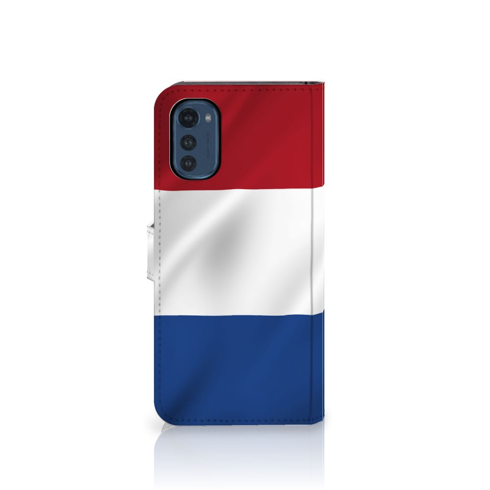 Motorola Moto E32 | Moto E32s Bookstyle Case Nederlandse Vlag met artistiek design van de Nederlandse vlag.