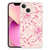 iPhone 13 mini TPU Case Pink Flowers met roze bloemenprint en bladeren op een transparante achtergrond.