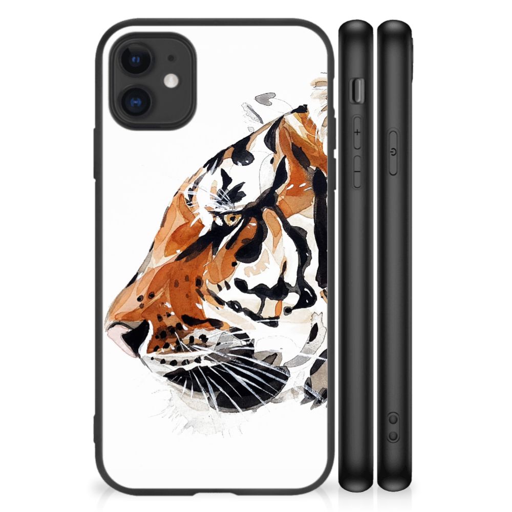 Kleurrijke Telefoonhoesje iPhone 11 Watercolor Tiger met schokabsorberende TPU en watercolor design.