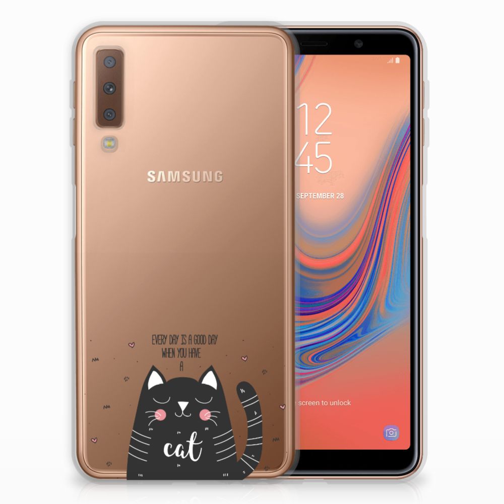 Samsung Galaxy A7 (2018) Telefoonhoesje met Naam Cat Good Day