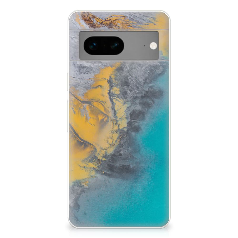 Google Pixel 7 TPU Siliconen Hoesje Marble Blue Gold