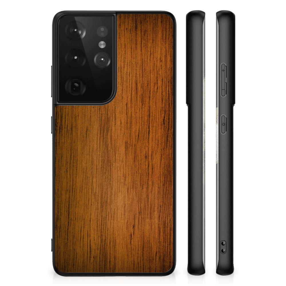 Samsung Galaxy S21 Ultra Houten Print Telefoonhoesje Donker Hout