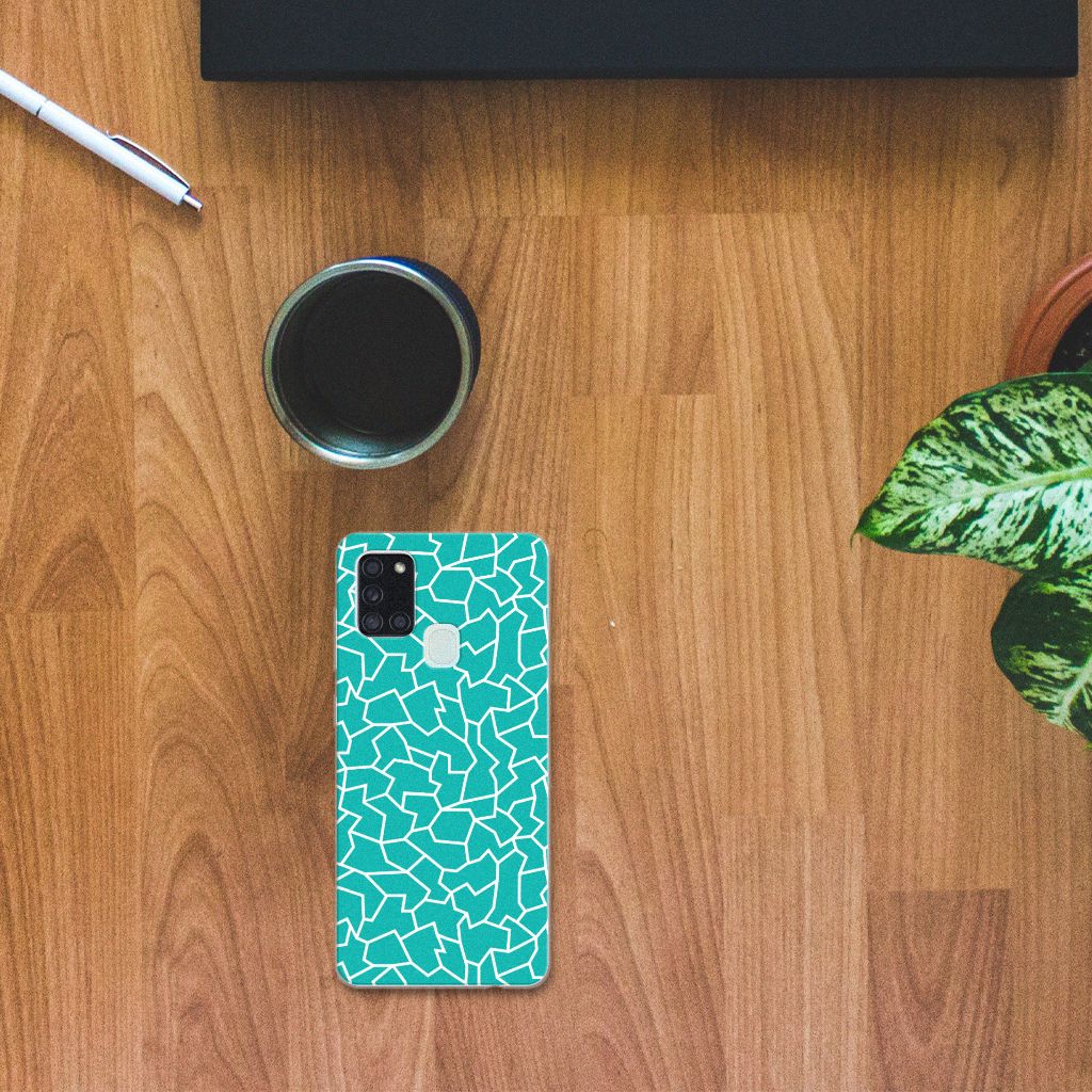 Samsung Galaxy A21s Hoesje maken Cracks Blue B2C Telecom