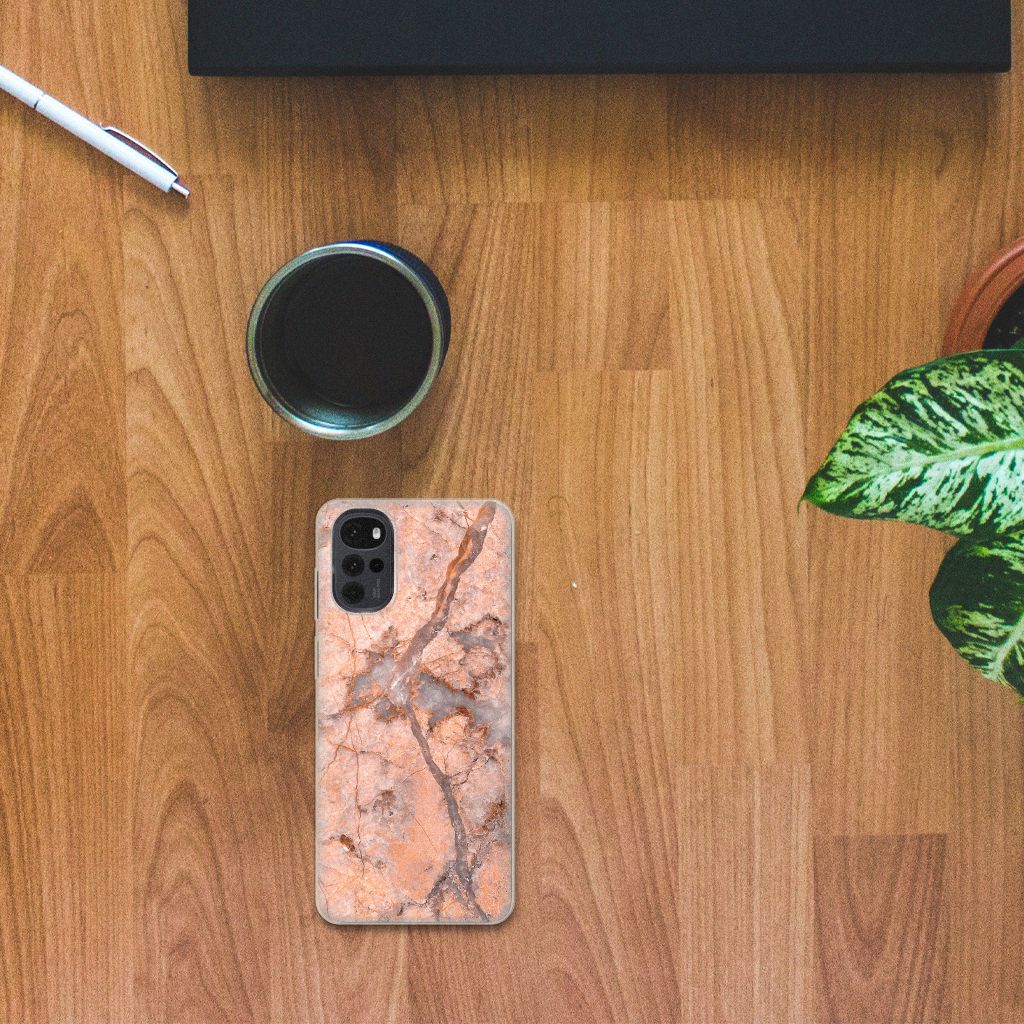 Motorola Moto G22 TPU Siliconen Hoesje Marmer Oranje B2C Telecom