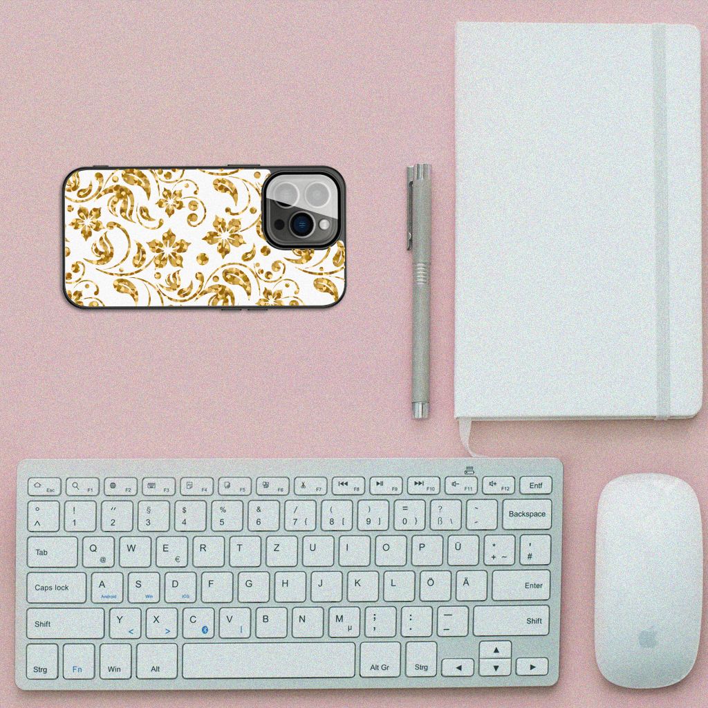 iPhone 13 Pro Bloemen Hoesje Gouden Bloemen B2C Telecom