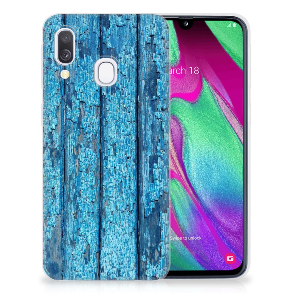 Samsung Galaxy A40 Bumper Hoesje Wood Blue