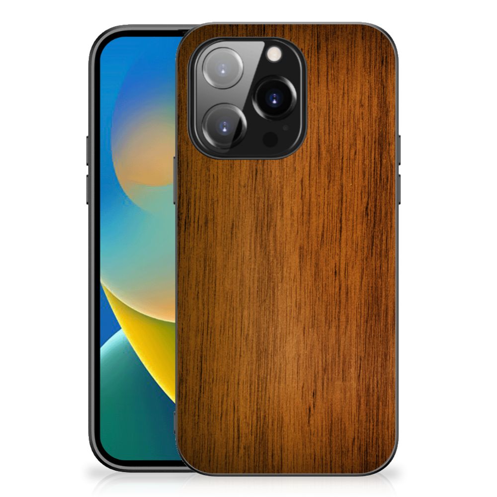 iPhone 14 Pro Houten Print Telefoonhoesje Donker Hout