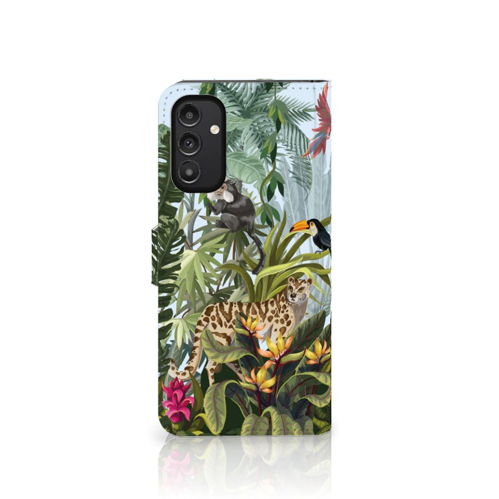 Telefoonhoesje met Pasjes voor Samsung Galaxy A14 5G Jungle met jungle dieren en tropische planten