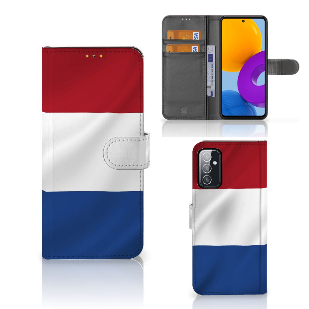 Samsung Galaxy M52 Bookstyle Case Nederlandse Vlag met de Nederlandse vlag in een artistiek design.
