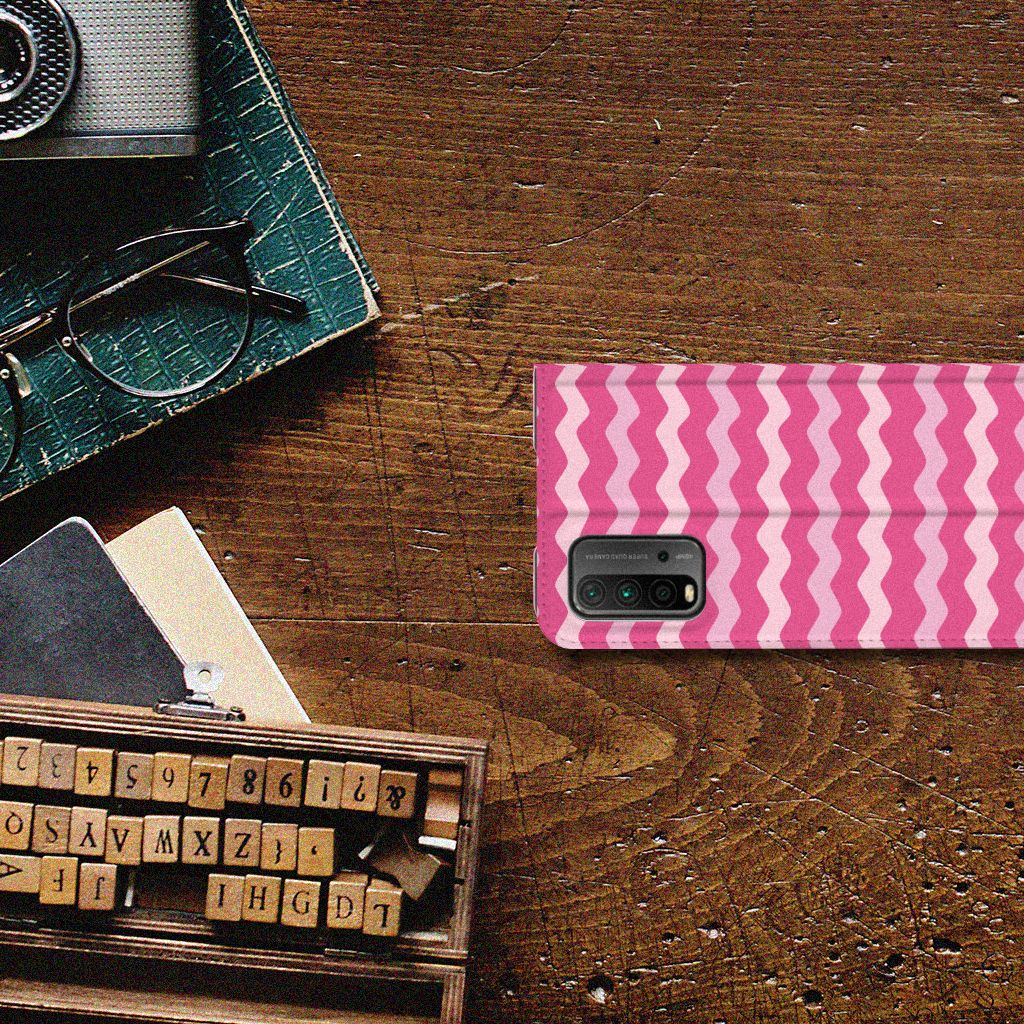 Xiaomi Poco M3 | Redmi 9T Hoesje met Magneet Waves Pink - B2C Telecom