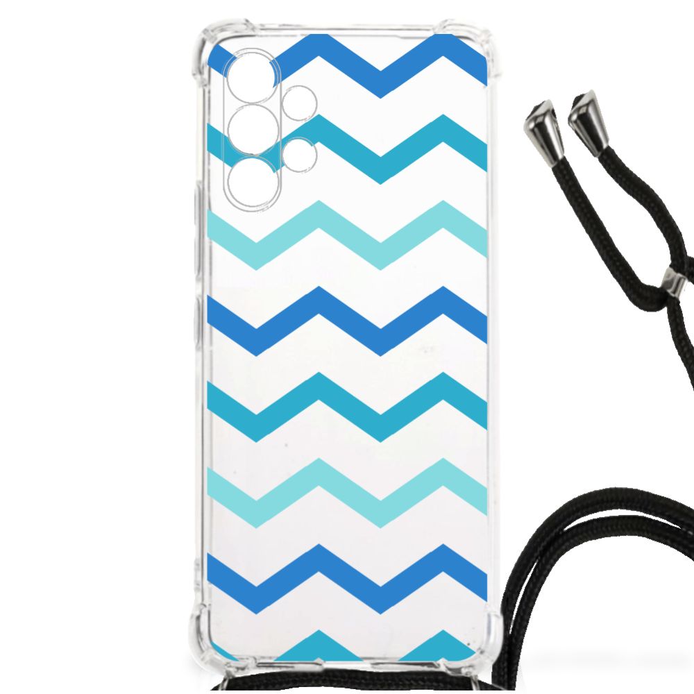 Samsung Galaxy A13 4G Doorzichtige Silicone Hoesje Zigzag Blauw B2C Telecom