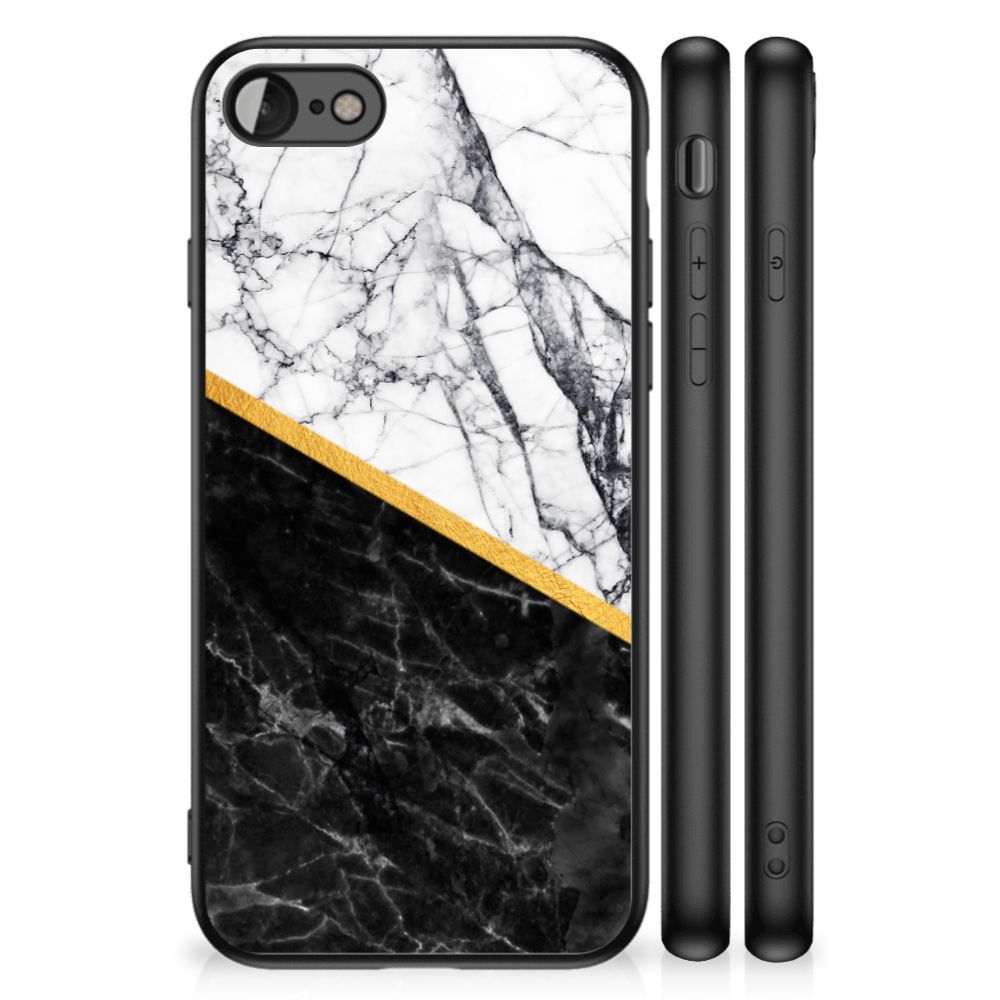 iPhone SE 2022 | SE 2020 | 7/8 Marmeren Print Telefoonhoesje Marmer Wit Zwart - Origineel Cadeau Man