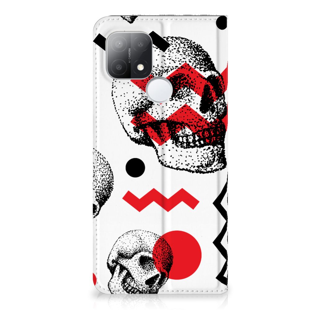 Mobiel BookCase OPPO A15 Skull Red - B2C Telecom