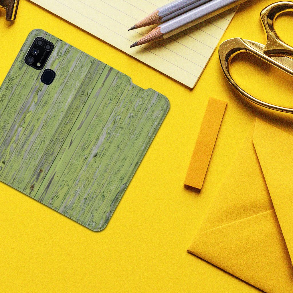 Samsung Galaxy M31 Book Wallet Case Green Wood - B2C Telecom