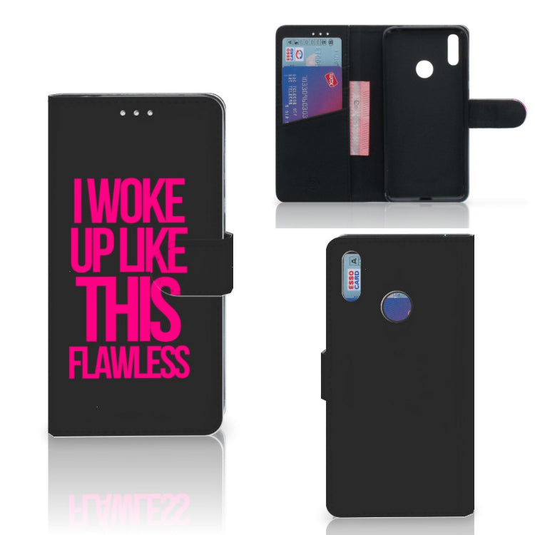 Huawei Y7 (2019) Hoesje met naam Woke Up - Origineel Cadeau Zelf Maken