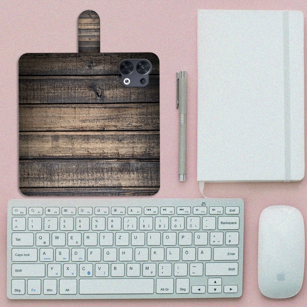 OPPO Reno8 Book Style Case Steigerhout