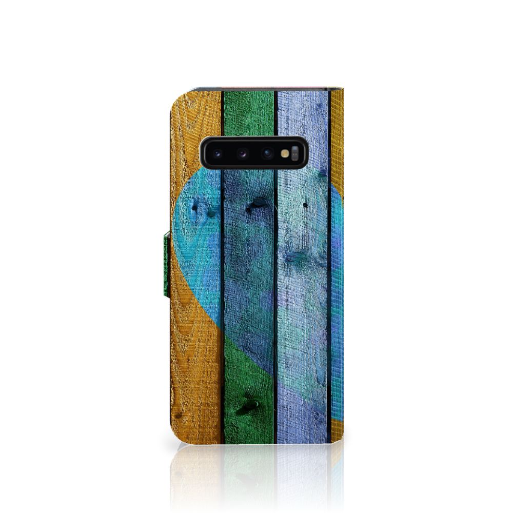 Samsung Galaxy S10 Book Style Case Wood Heart - Cadeau voor je Vriend
