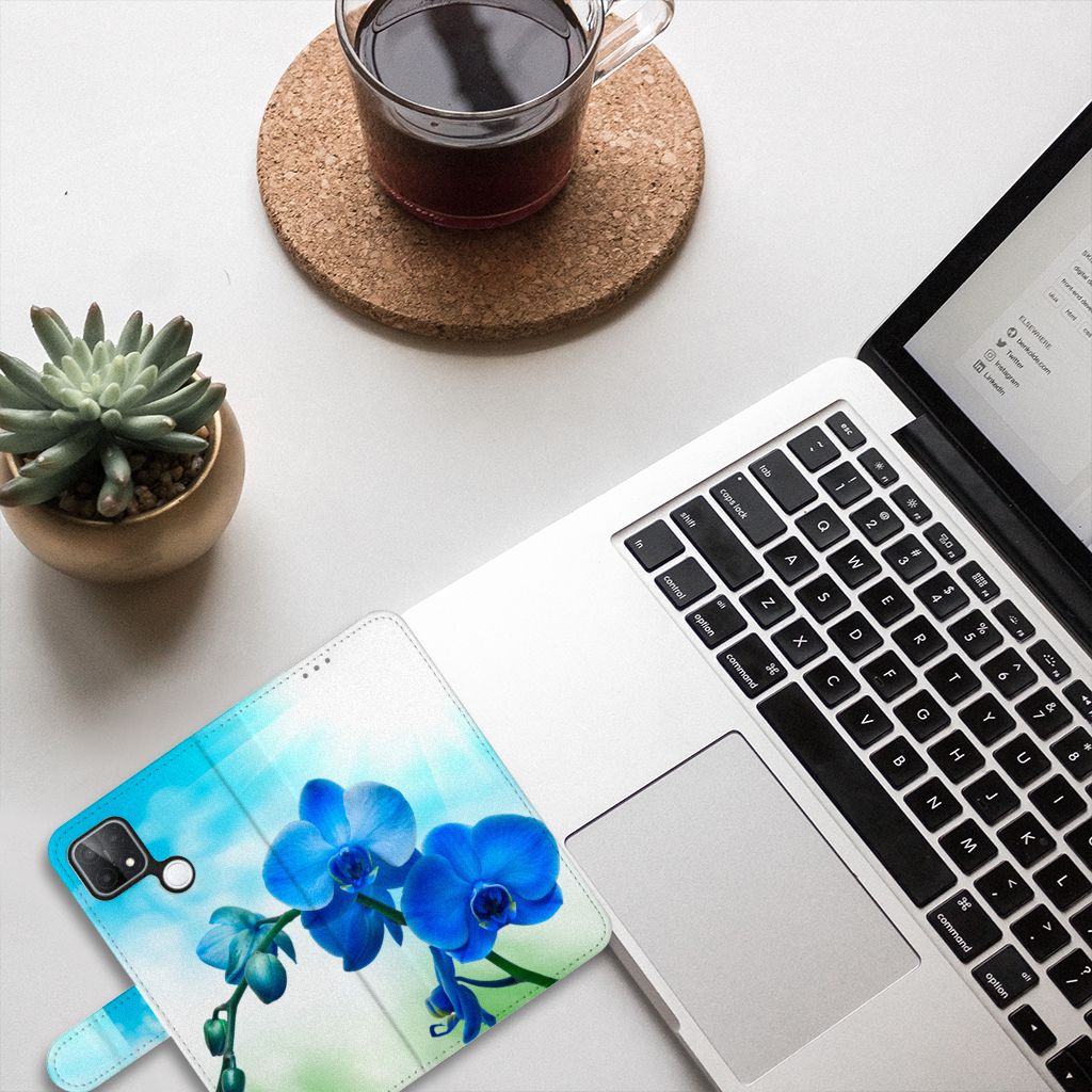 OPPO A15 Hoesje Orchidee Blauw - Cadeau voor je Moeder