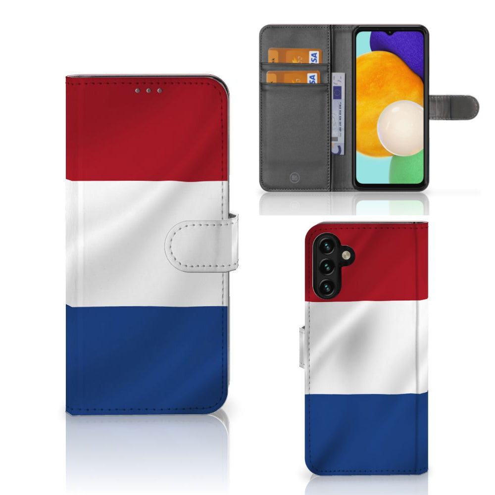 Samsung Galaxy A04s | Samsung Galaxy A13 5G Bookstyle Case Nederlandse Vlag met pasjes en artistiek design.
