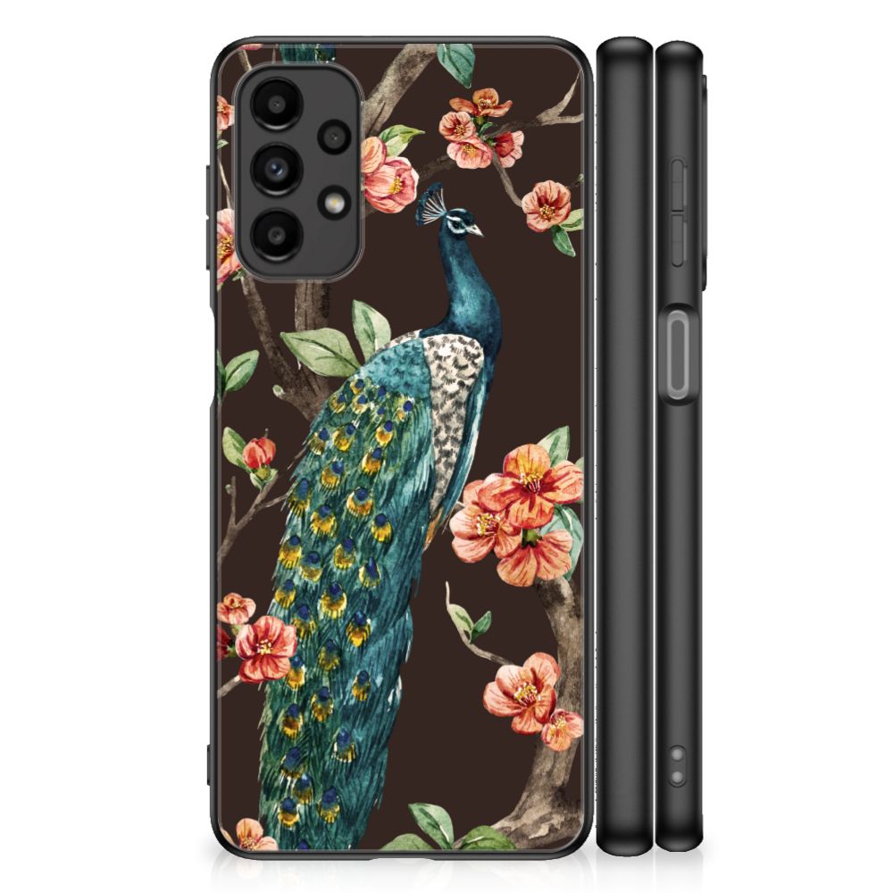 Samsung Galaxy A13 4G Dierenprint Telefoonhoesje Pauw met Bloemen
