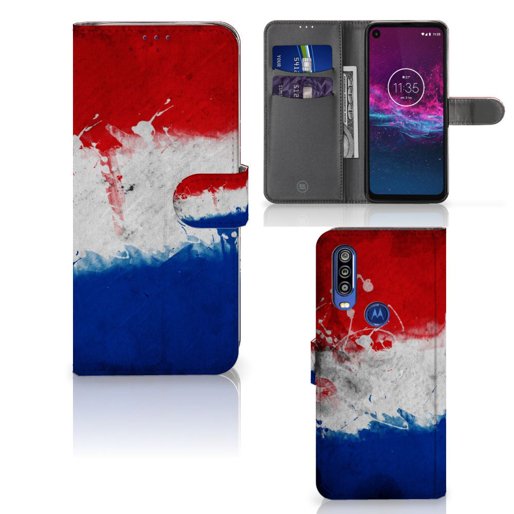 Motorola One Action Bookstyle Case Nederland met artistiek design van de Nederlandse vlag.
