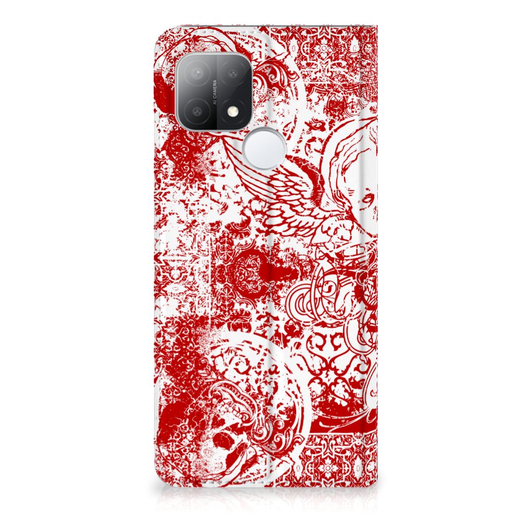 Mobiel BookCase OPPO A15 Angel Skull Rood - B2C Telecom