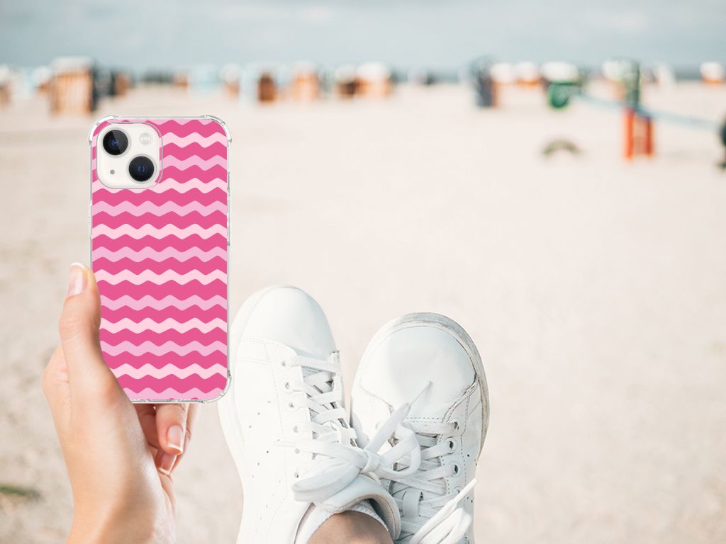 iPhone 13 Doorzichtige Silicone Hoesje Waves Pink B2C Telecom