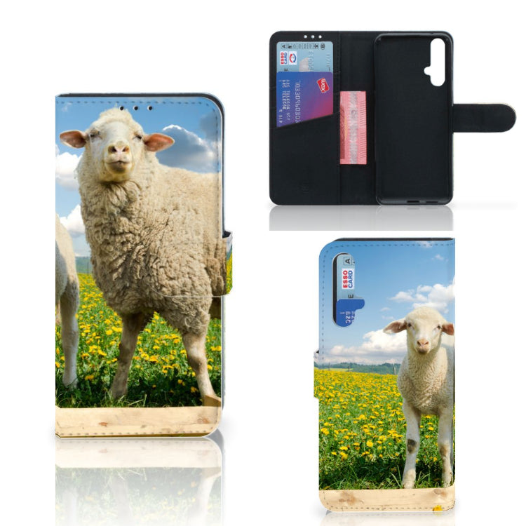 Honor 20 Telefoonhoesje met Pasjes Schaap en Lammetje